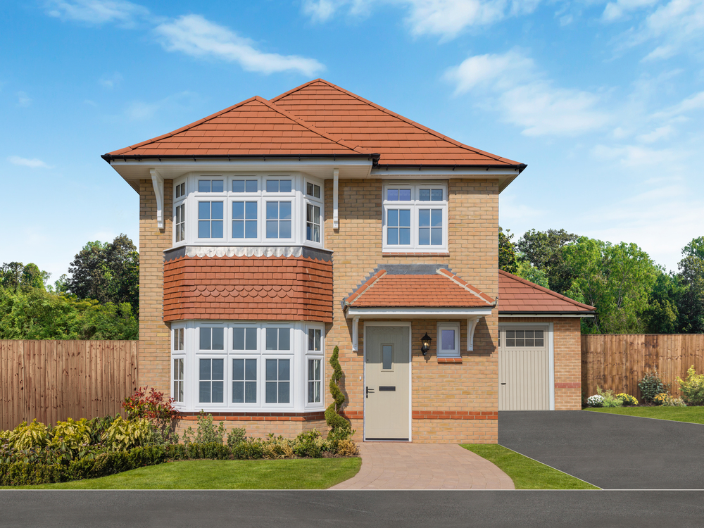 The Stratford Lifestyle external image with a garage and landscaped surroundings