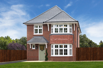 Redrow external image of detached 3 bedroom 3 en-suite Stratford Lifestyle home in brick material at Greenways