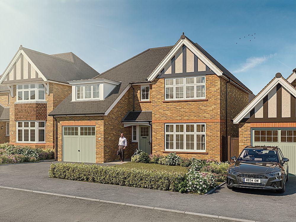 Winchester Brick with a garage and landscaped surroundings
