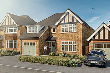 Winchester brick version with a garage and landscaped surroundings