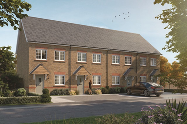 External CGI of the brick version of the terraced Stamford home