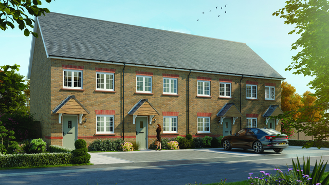 External CGI of the brick Stamford 4 block terrace home at Preston Fields