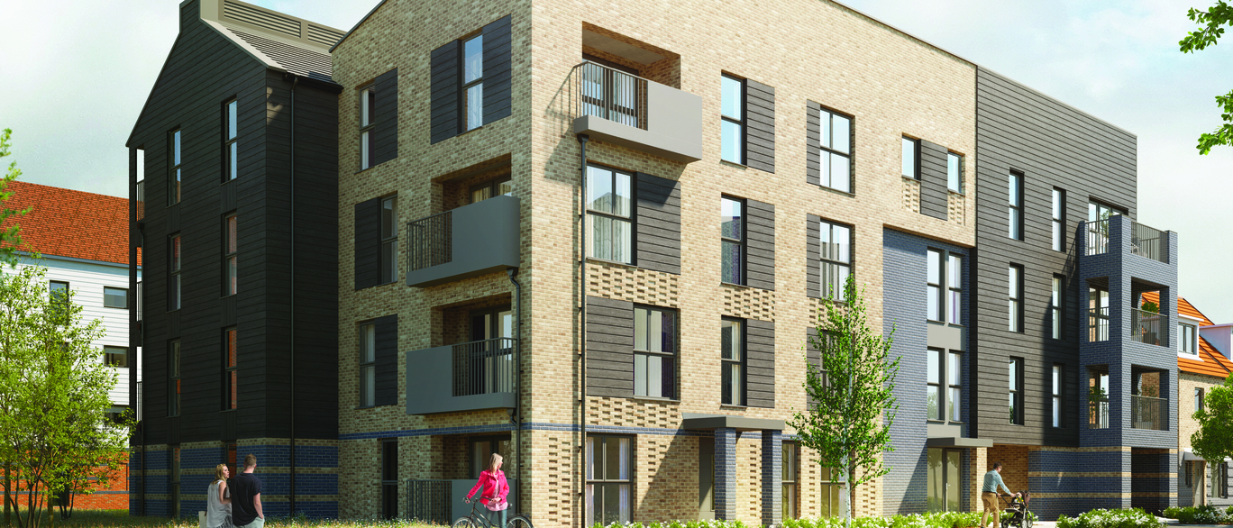 External CGI of Redrow Quartz House apartment block