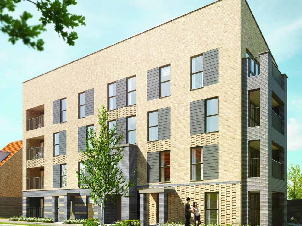 External CGI of Redrow Sandstone House apartment block
