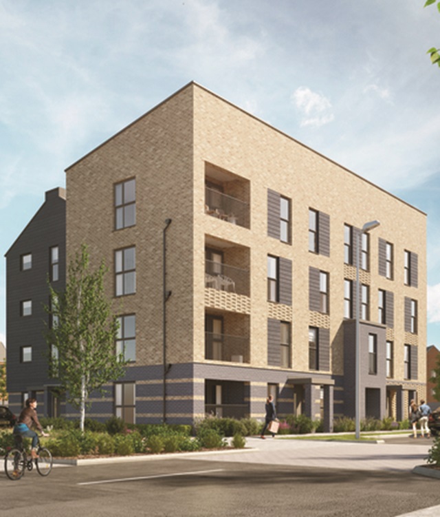 External CGI of Redrow Sandstone House apartment block