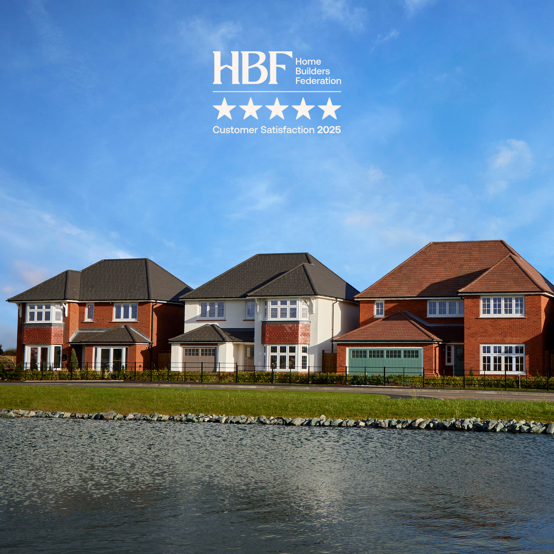 Redrow Development by lake with HBF Logo