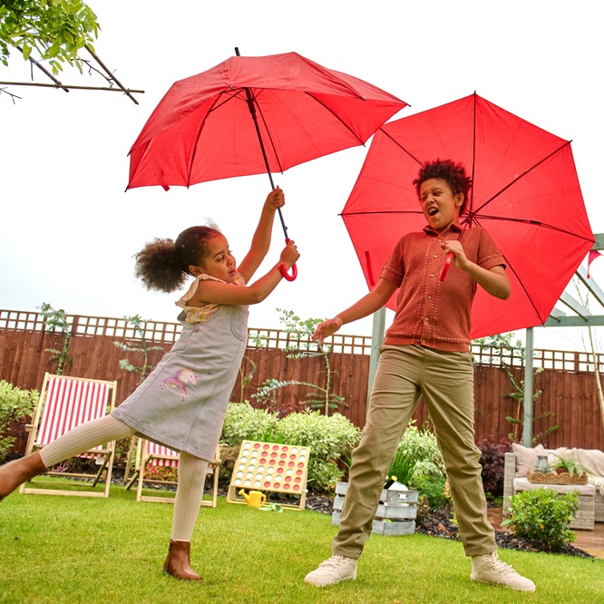 Children playing in the rain