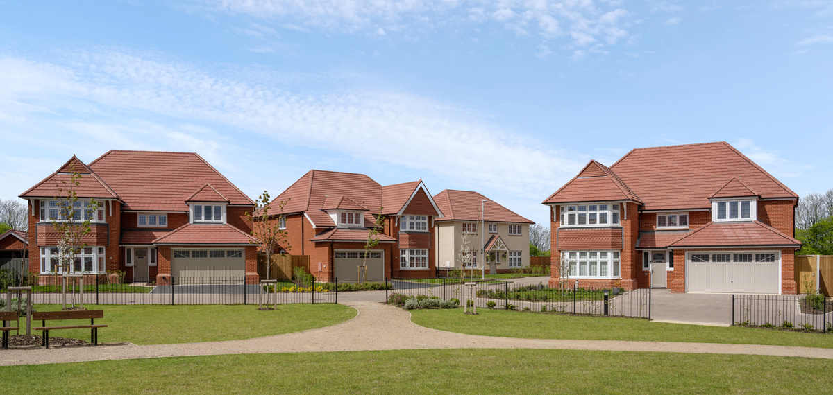 Detached family homes at a Redrow development opposite green space