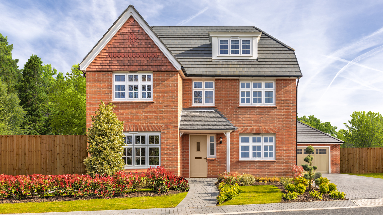 Detached home with trees and shrubbery in the front garden