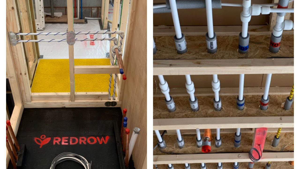 Exposed pipes and cables during first fix stage