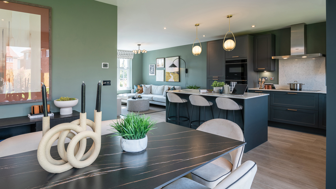Open plan kitchen dining and family area