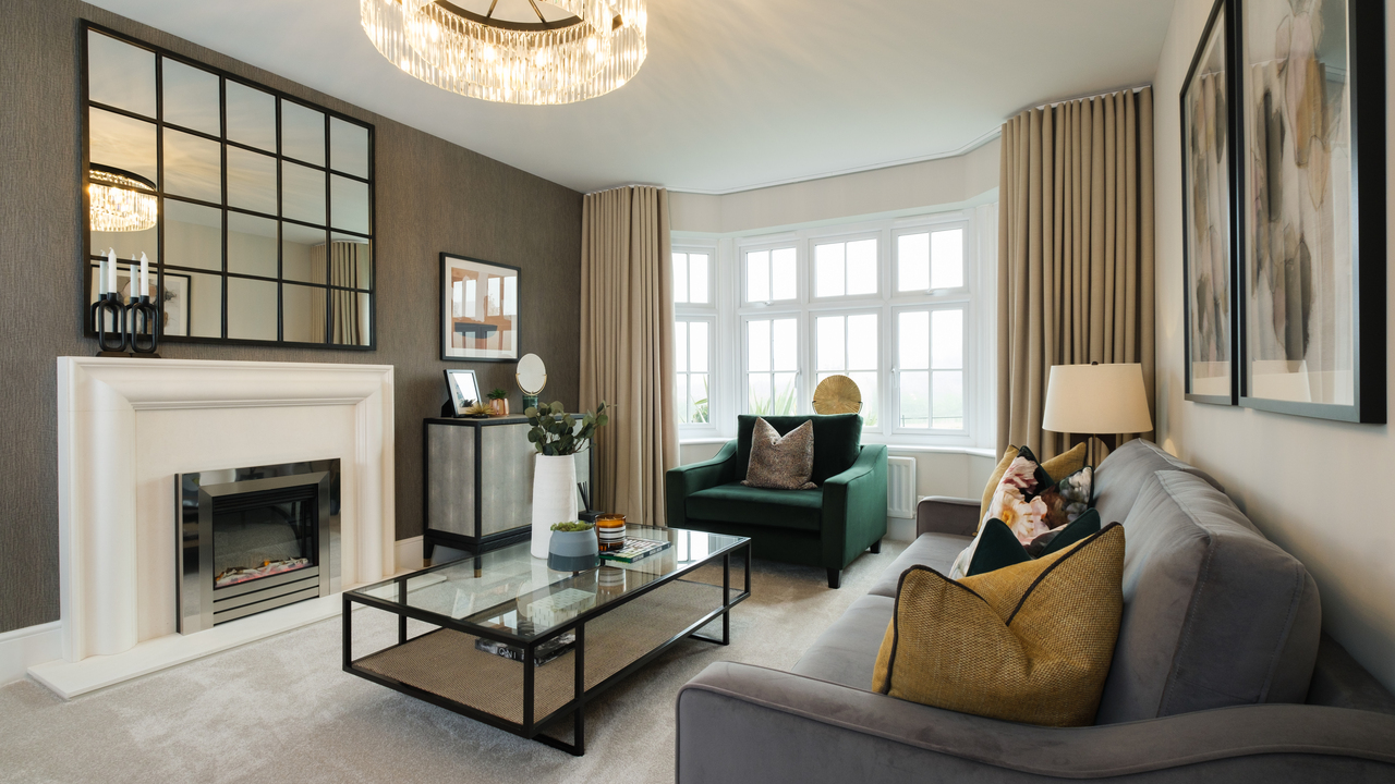 Stunning lounge with wall-to-wall heavy curtains