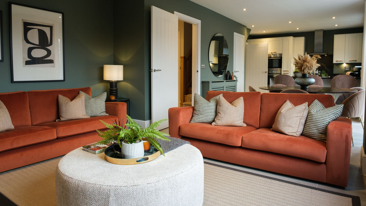 Family area with orange sofas