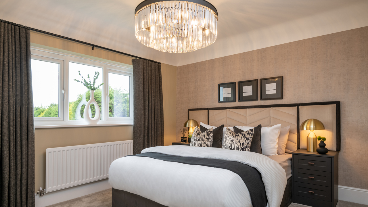 Luxurious bedroom with chandelier