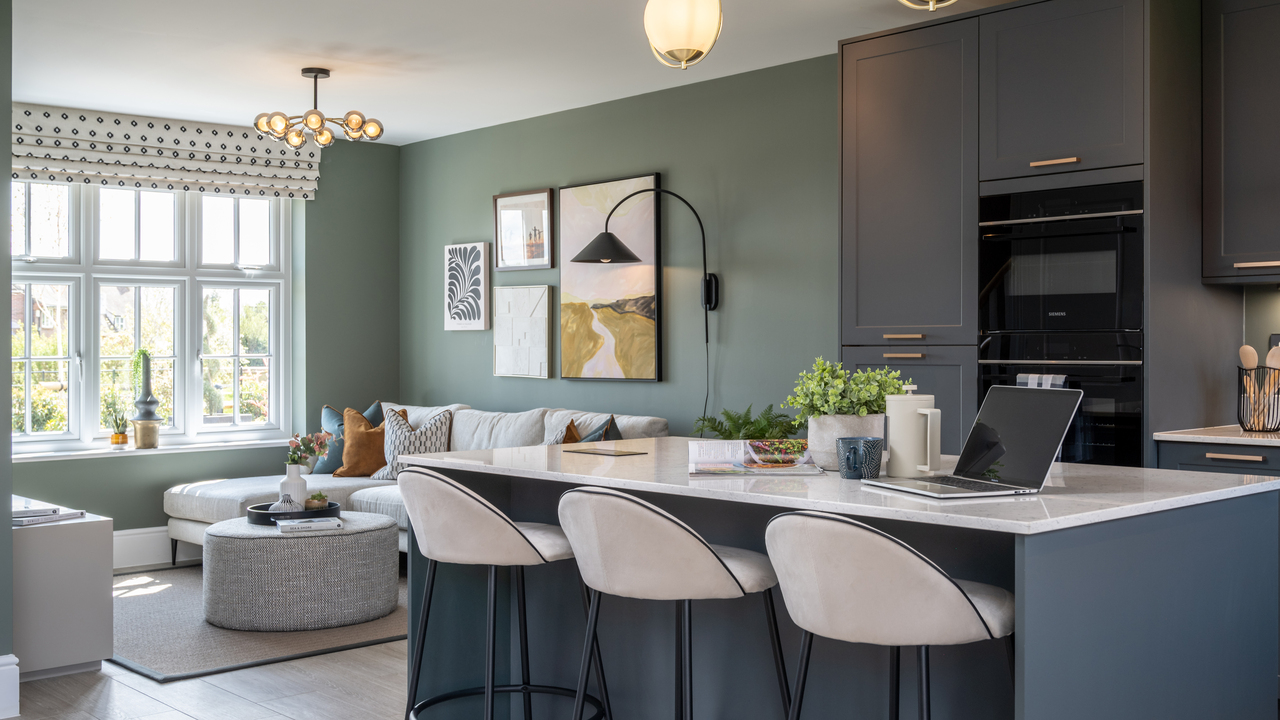 Open plan kitchen and family area with breakfast bar