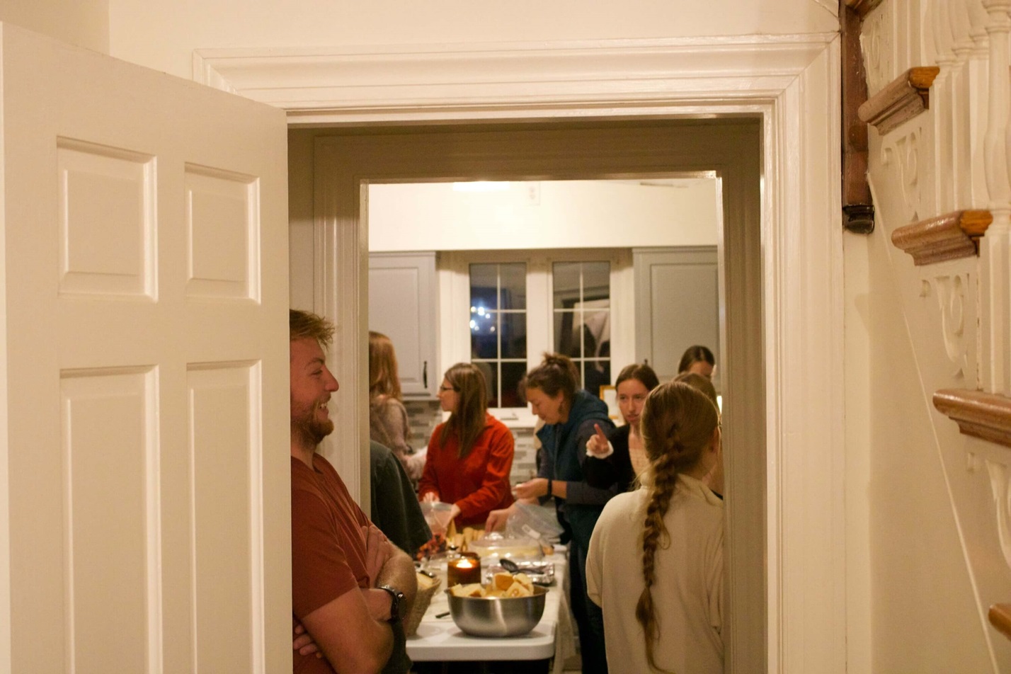 Group of friends at home having fun party