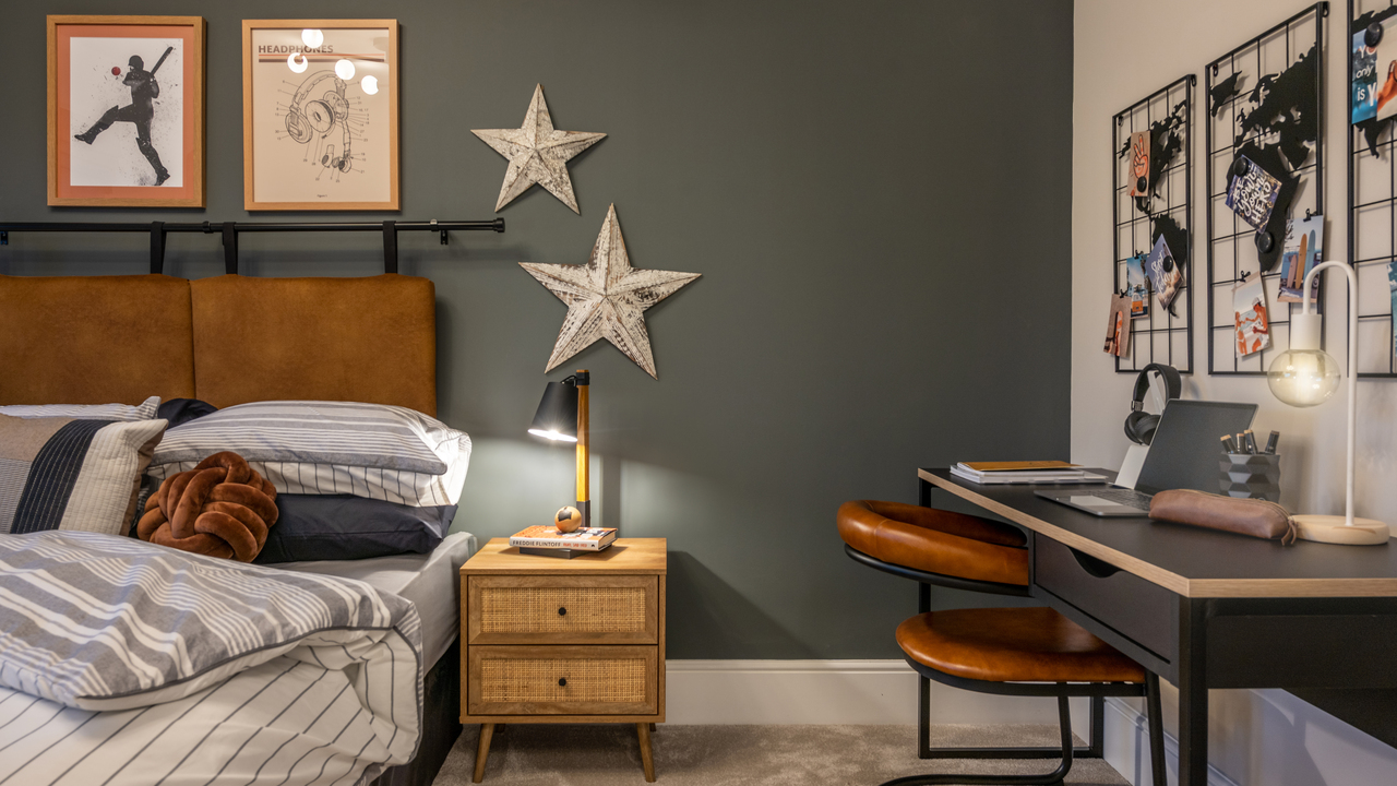Bedroom with star decorations on the wall