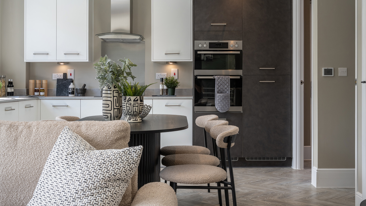 Neutral tones in open plan living kitchen and dining area